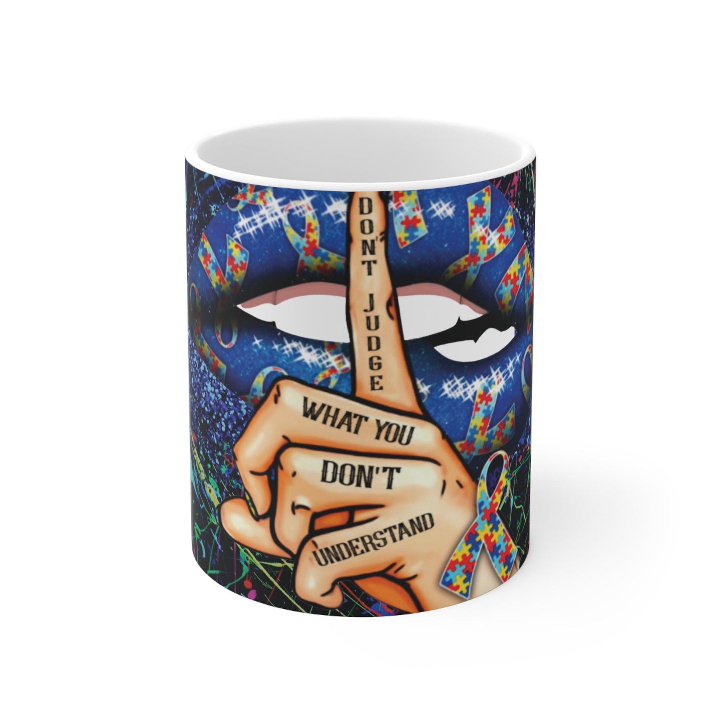 Don’t Judge Inspirational Quote Mug - Colorful Mosaic Ceramic Cup (11oz/15oz/20oz