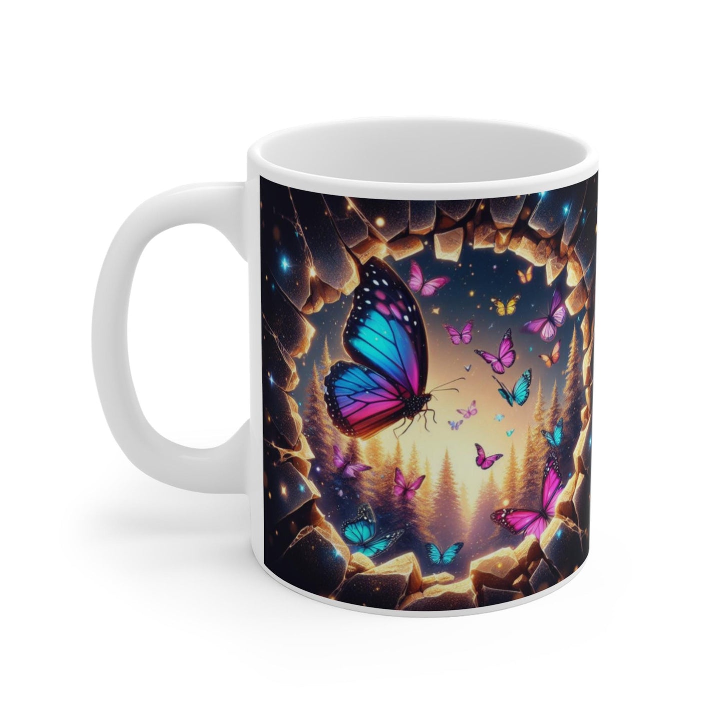 Butterfly Forest Ceramic Mug – Whimsical Coffee Cup, Nature Lover Gift
