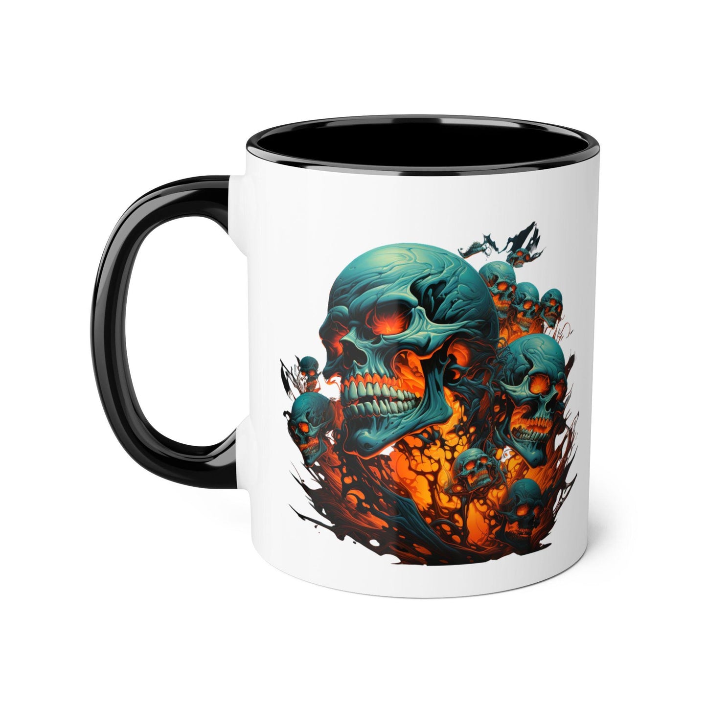 Flaming Blue Skulls Accent Mugs, 11oz